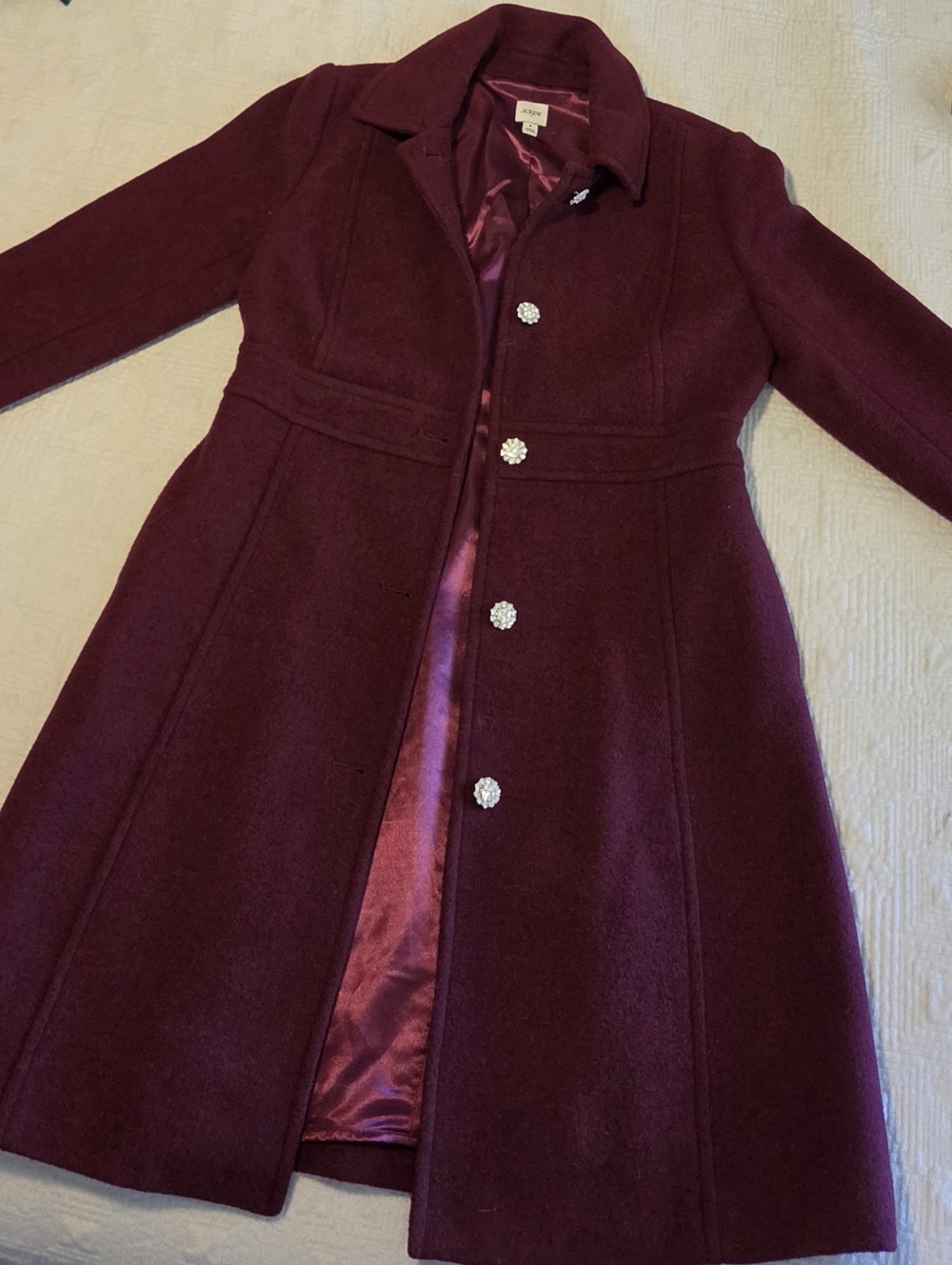 J. Crew Wool-Blend Long Purple Peacoat, Size 8
